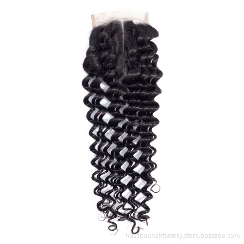 Huashuo Highest Discounts Wholesale  4X4 Bleached Knots Free Middle Three Parting Thin Lace Closure